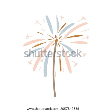 Doodle sparkler. Simple decor for festive Christmas and New Years. Vector illustration isolated on white background.
