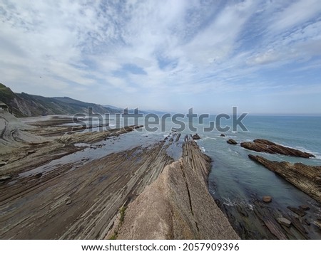 beautiful flysch rock formations at the cantabrian sea in Zumaia in the Basque country, Spain
