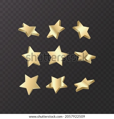 Set of golden stars on dark background, vector format