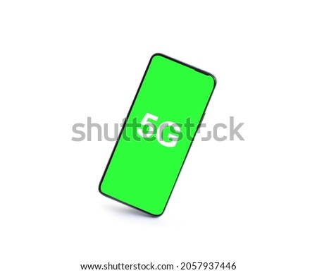 5g smartphone green screen isolated on white background