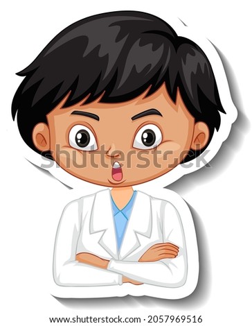 Scientist boy cartoon character sticker illustration