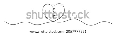 single line art with broken heart sign. black line heart