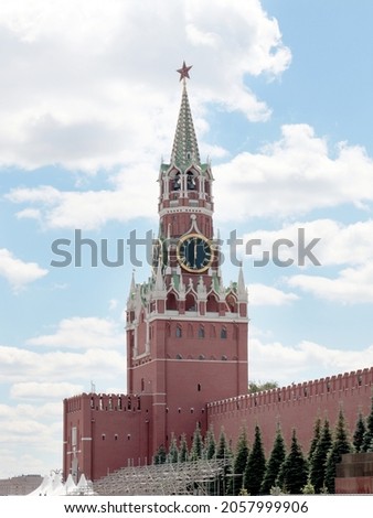 clock on the Spasskaya Tower of the Moscow Kremlin as a symbol of accuracy and order Russia