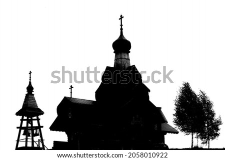 black and white, contour image of the church. Isolated on white background. 