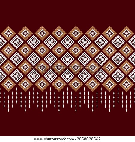 Crimson Red Geometric ethnic oriental seamless pattern thai traditional Design for background,carpet,wallpaper,clothing,wrapping,Batik,fabric,Vector illustration.embroidery style