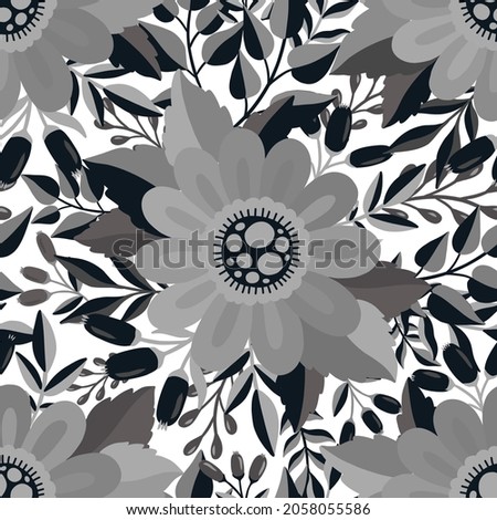 Seamless pattern monochrome  flower.Elegant floral design.Botanical print. Fashion print. Vector illustration.