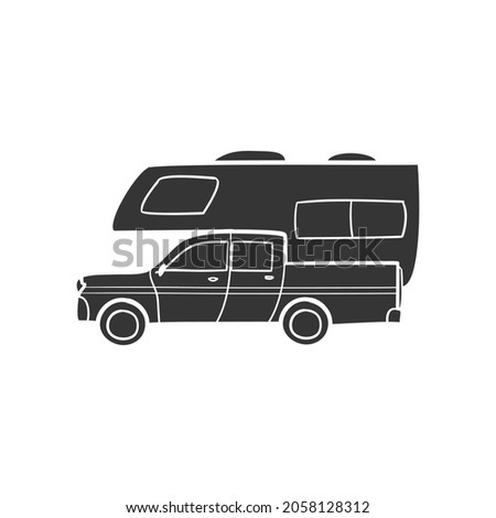 Pick Up Camper Icon Silhouette Illustration. Transport Vector Graphic Pictogram Symbol Clip Art. Doodle Sketch Black Sign.