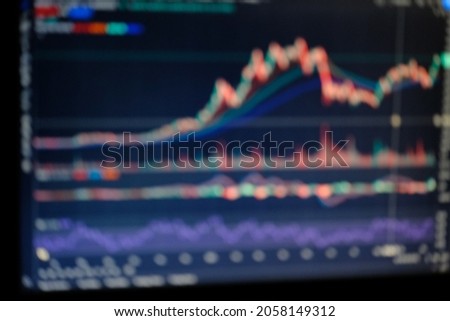 Blurred Bitcoin price chart with black background candle stick graphic grap and indicator for trader, Blurred Abstract background