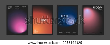 Set of futuristic poster covers with circular gradient black background. Trendy modern a4 vertical design. Minimal templates for posters, book covers, placards, presentation, flyers. Sci fi vector.