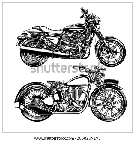 Set Classic Motorcycle  Illustration Graphic 2