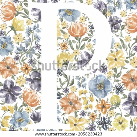 Wildflowers Alphabet, Floral ABC clipart, Watercolor Meadow Flowers Alphabet, Herbs Clip art, Lettering, Floral P, Wedding invites