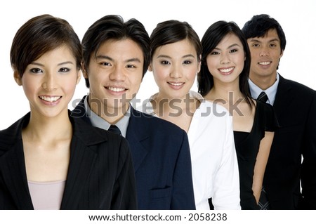 A group of young attractive businesswomen and men on white background Royalty-Free Stock Photo #2058238