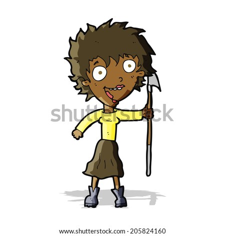 cartoon crazy woman with spear