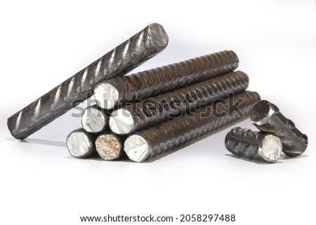 stack and parts of construction steel isolated on white background Royalty-Free Stock Photo #2058297488