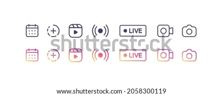 Black and gradient color icons templates. Blogging, web button ui, app. Social media concept. Vector illustration. EPS 10 Royalty-Free Stock Photo #2058300119