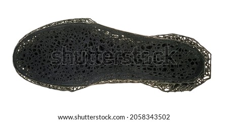 3d polymer printed boot or shoe sole, view from above isolated on white background