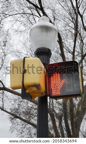 Street Lamp Crosswalk Sign on Winter City