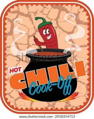 A cartoon hot pepper cooks chili. Royalty-Free Stock Photo #2058354713