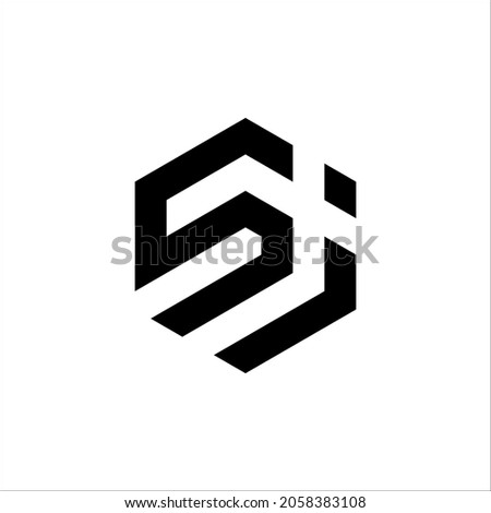 letter SJ hexagon in black color logo