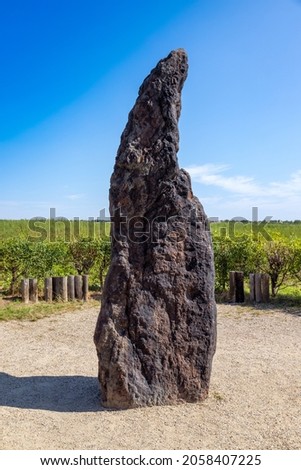 Menhir Stone Shepherd  Stony man (the hightest menhir in CR, 3.5 m, 5 tons ), Klobuky near town Slany, Central Bohemia, Czech republic, Europe