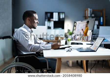 Online Virtual Video Conference Training On Desktop Computer Royalty-Free Stock Photo #2058408980