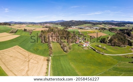 Image of aerial photography with drone of landscape in Bavarian forest near Grafenau with mountain Rachel, Germany