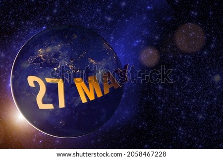 May 27th. Day 27 of month, Calendar date. Earth globe planet with sunrise and calendar day. Elements of this image furnished by NASA. Spring month, day of the year concept