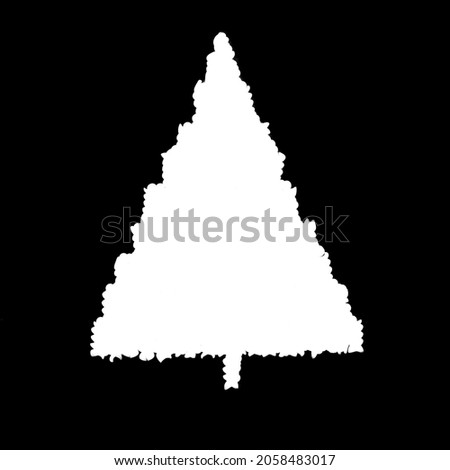 Silhouette of a white Christmas tree isolated on a black background.