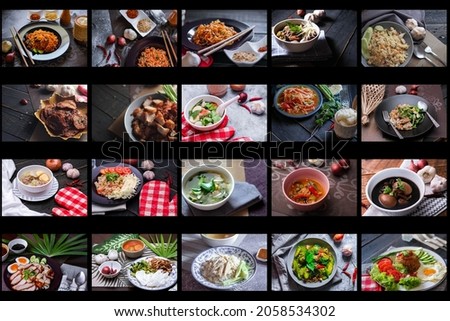 Including a variety of Thai food in a black background.