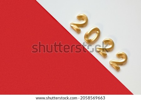 2022 arrange on white and red background. Golden Numbers 2022. Business, Risk Management, Resolution, strategy, goal, New Year, New You and happy holiday concepts. Christmas Celebration mock up.