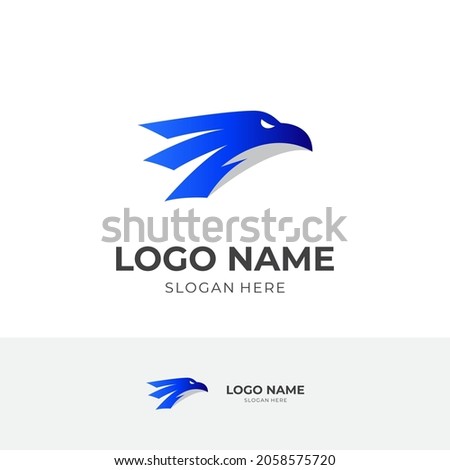 simple eagle logo design template concept vector with flat blue and silver color style