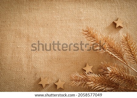 Christmas composition with natural colors and materials. Xmas background. Free space for text, copy space. Flat lay, top view.