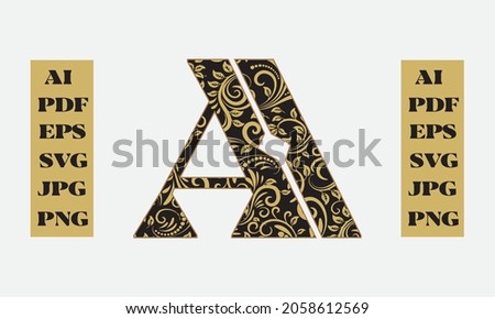 Floral Alphabet, letter A coloring page. Capital letter. Vector illustration art design.