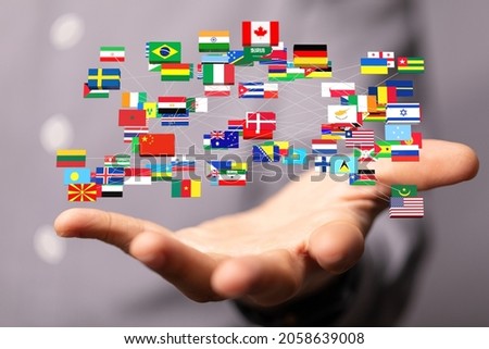 A person presenting a 3D rendered projection of different countries