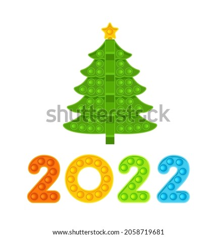Christmas tree and colored numbers 2022. New Year, anti-stress toy. Vector illustration