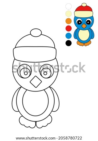 Coloring Page with Christmas Penguin in a Hat.
