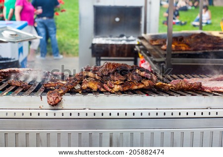 View of delicious grilled meat in the outdoor 