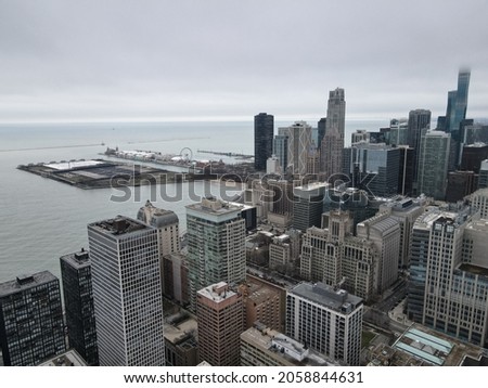 An aerial shot of the cityscape of Chicago