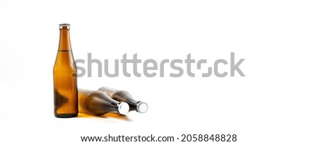 beer bottle on a white background,set of Beer bottles with water drops on white background.Five separate photos merged together.