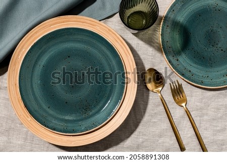 Aesthetic dinner table background aerial view Royalty-Free Stock Photo #2058891308