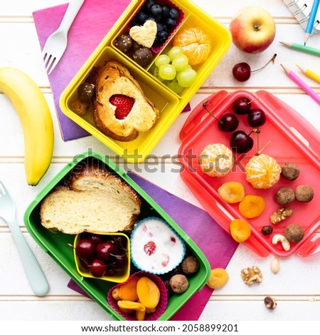 Kids food, lunchbox design with healthy snacks