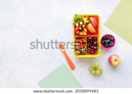 Kids healthy food background, preparation of lunchbox