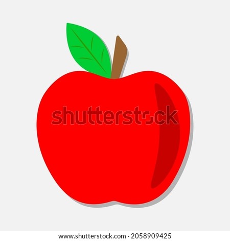 Red apple with green leaf flat design