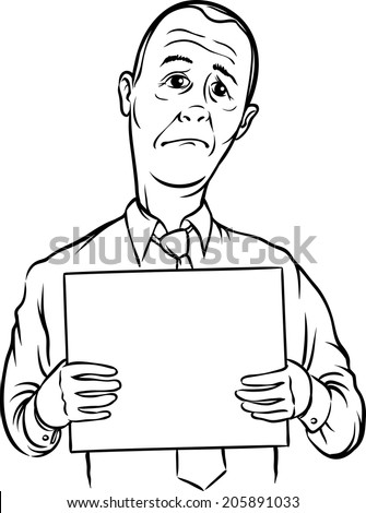 whiteboard drawing - depressed businessman with blank placard