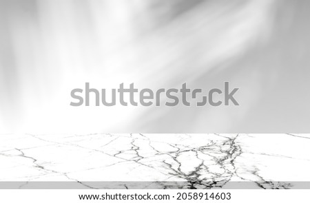 Empty marble Floor Shelf with Shadow palm leaves Background well editing display products on Stage and text Advertising on free space Backdrop 