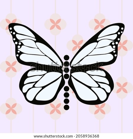 Beautiful butterfly with flowers one line draw vector illustration.