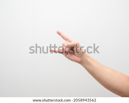 Man hand gesture finger rock isolated white