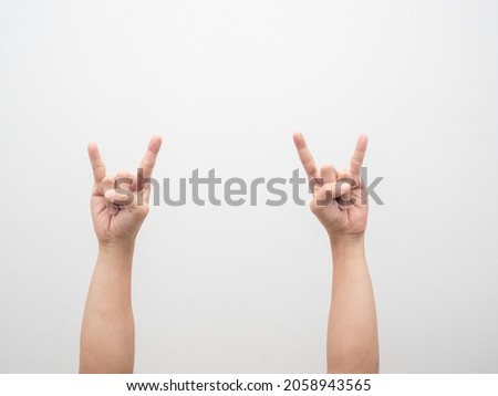 Man hand gesture double finger rock isolated white