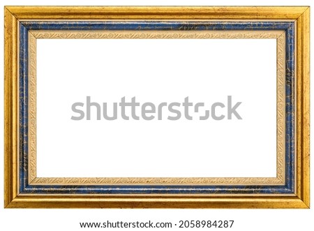 Blue Golden Classic Old Vintage Wooden mockup canvas frame isolated on white background. Blank and diverse subject moulding baguette. Design element. use for framing paintings, mirrors or photo.