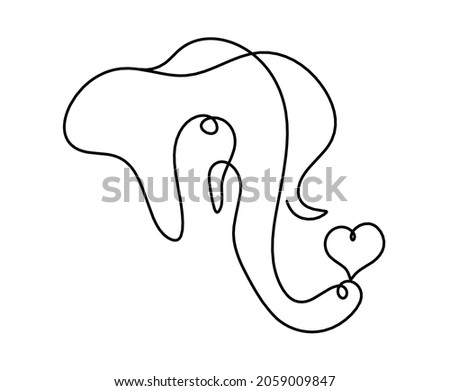 Silhouette of abstract elephant with heart as line drawing on white. Vector